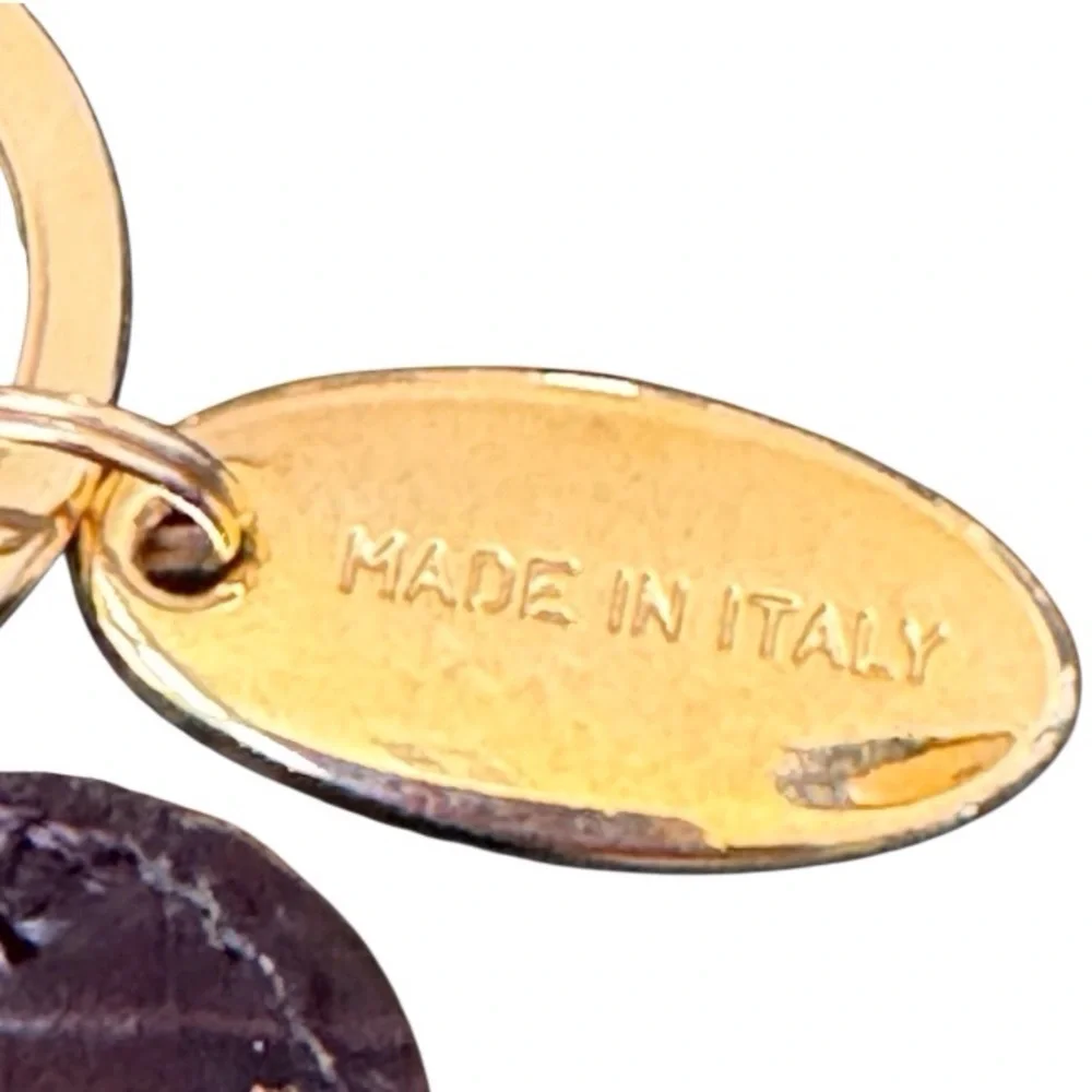 Talbots Dark Croc-Embossed Leather Keychain with Gold Accents Made in Italy
